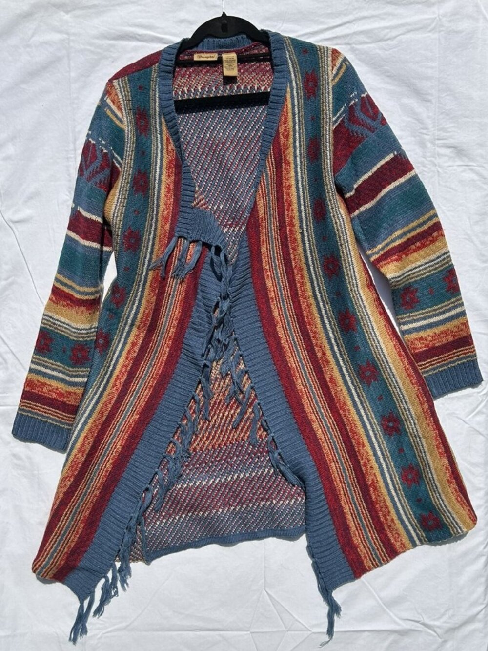 Aztec Wrangler Western Ranch Duster Long Open Cardigan Sweater Women's Medium - Picture 1 of 7